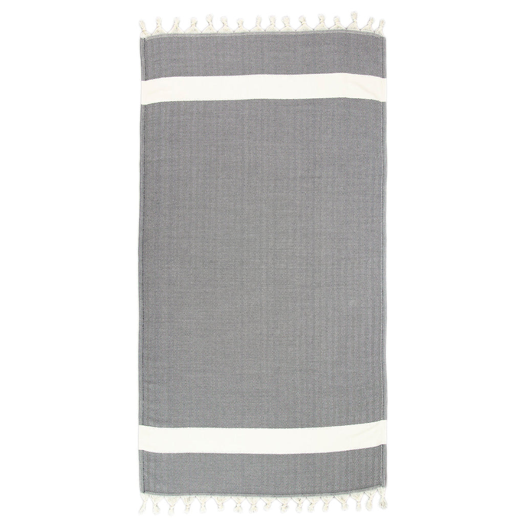 ZigZag Black with white Stripe Beach Turkish Towel Tolu Australia