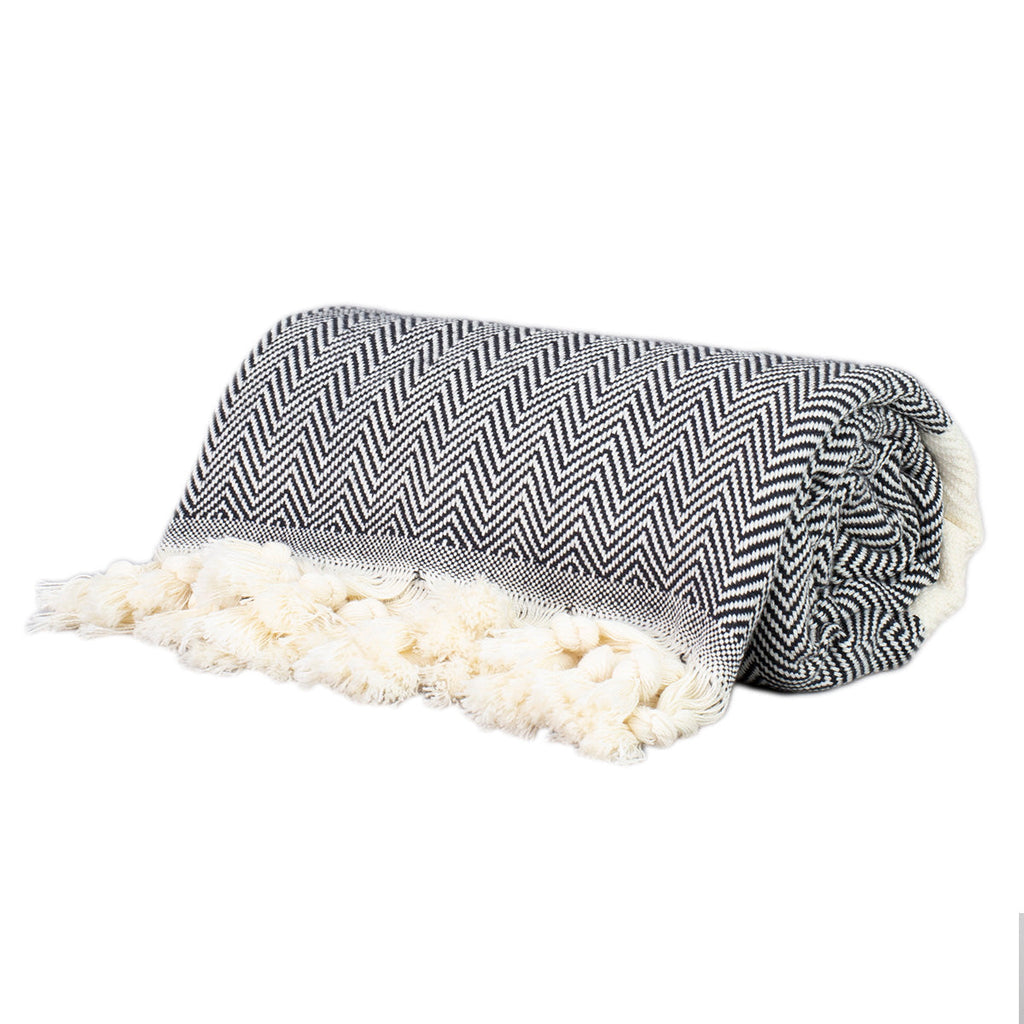 ZigZag Black with white Stripe Beach Turkish Towel Tolu Australia