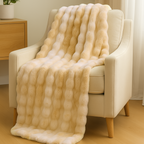 Beige Pebbles Faux Fur Throw Blanket. 150cm x 200cm