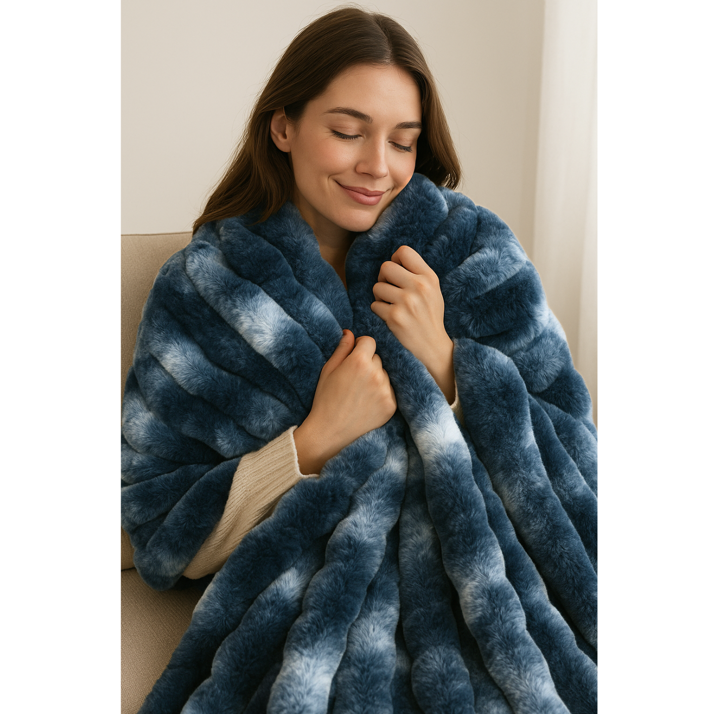 Deep Blue Faux Fur Throw Blanket 150cm x 200cm