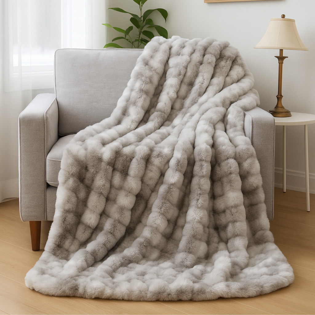 Grey Pebbles Faux Fur Throw Blanket 150 cm x 200 cm