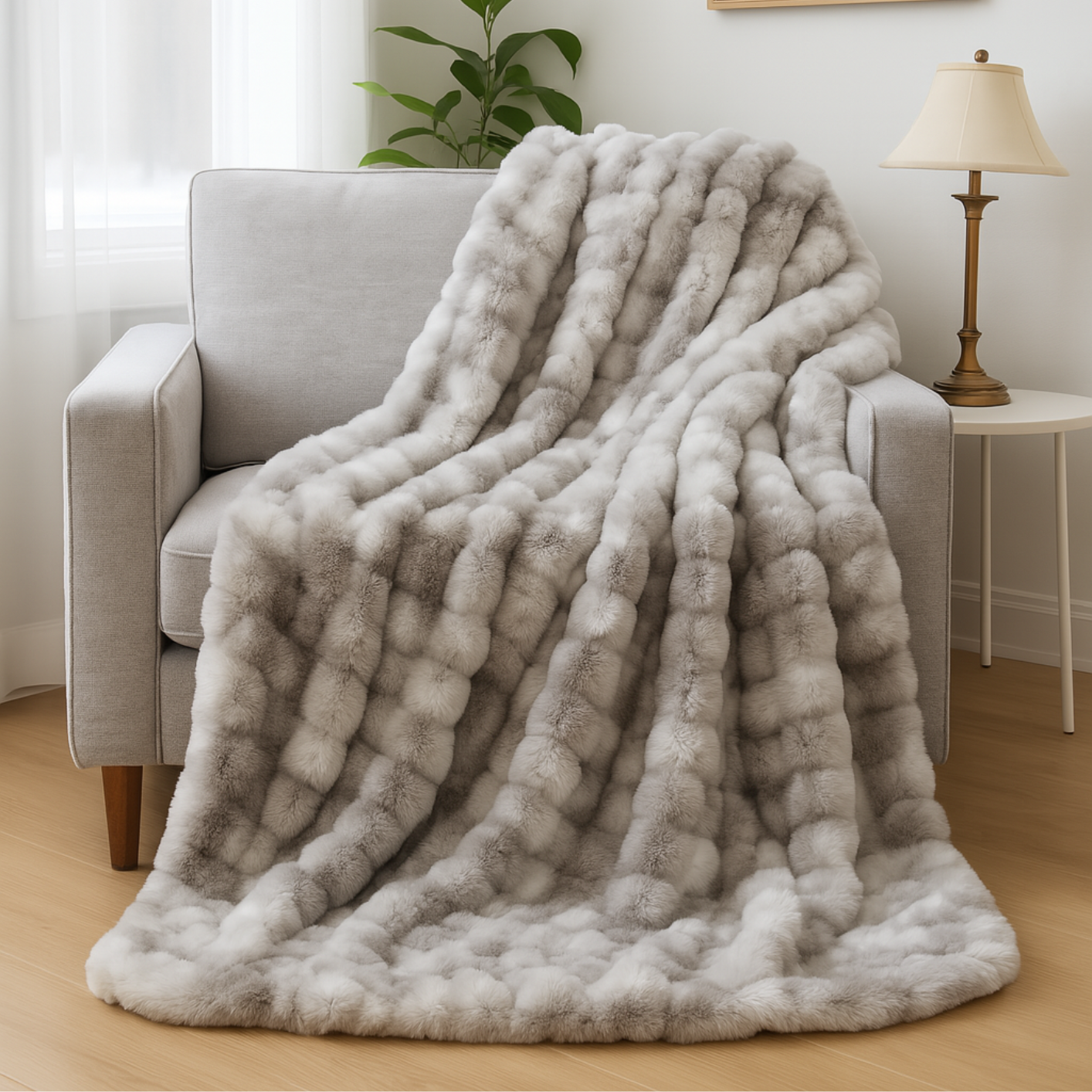 Grey Pebbles Faux Fur Throw Blanket 150 cm x 200 cm