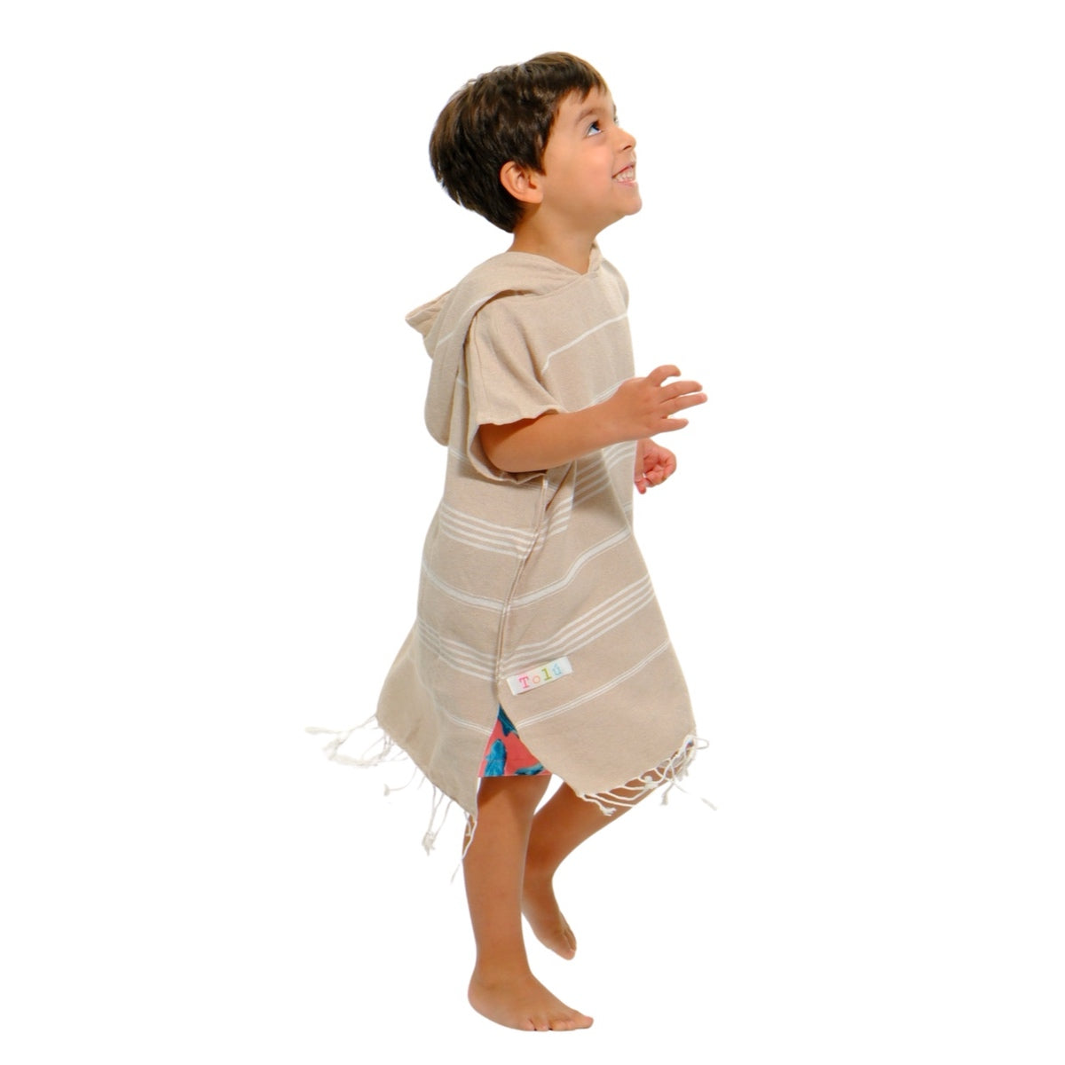 Beige Kids Hooded Poncho Beach Towel