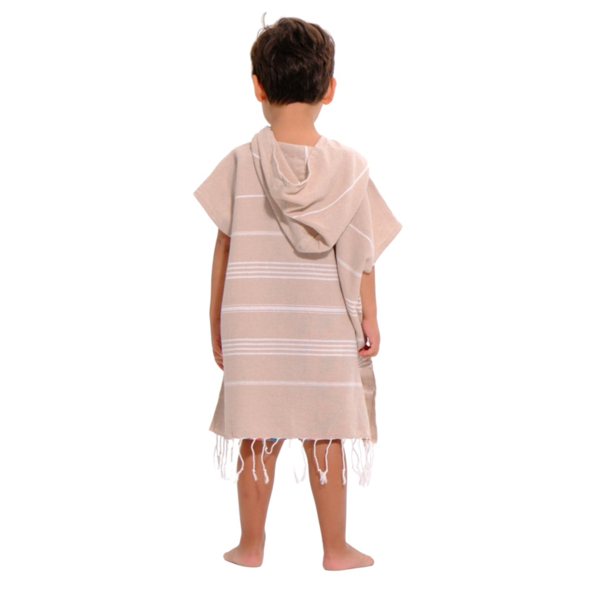 Beige Kids Hooded Poncho Beach Towel