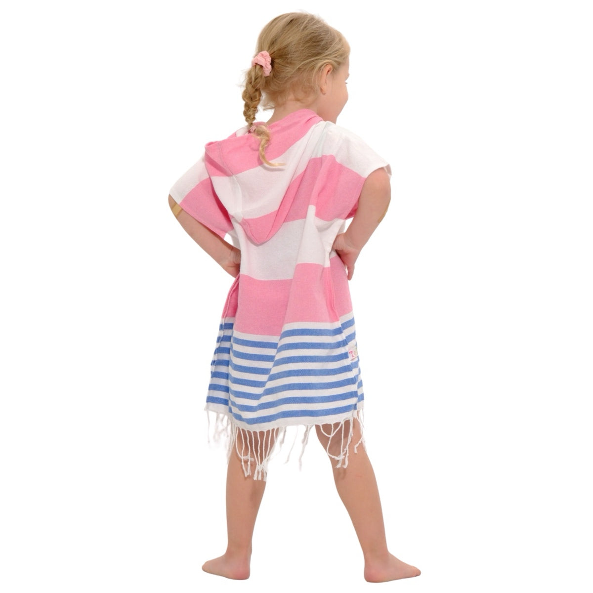 Pink and Blue Kids Hooded Poncho Beach Towel